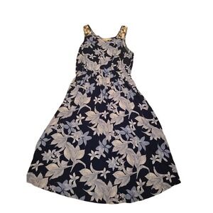 Cloth & Portrait Blue Floral Tropical Midi Dress Seashell Straps Womens Size M